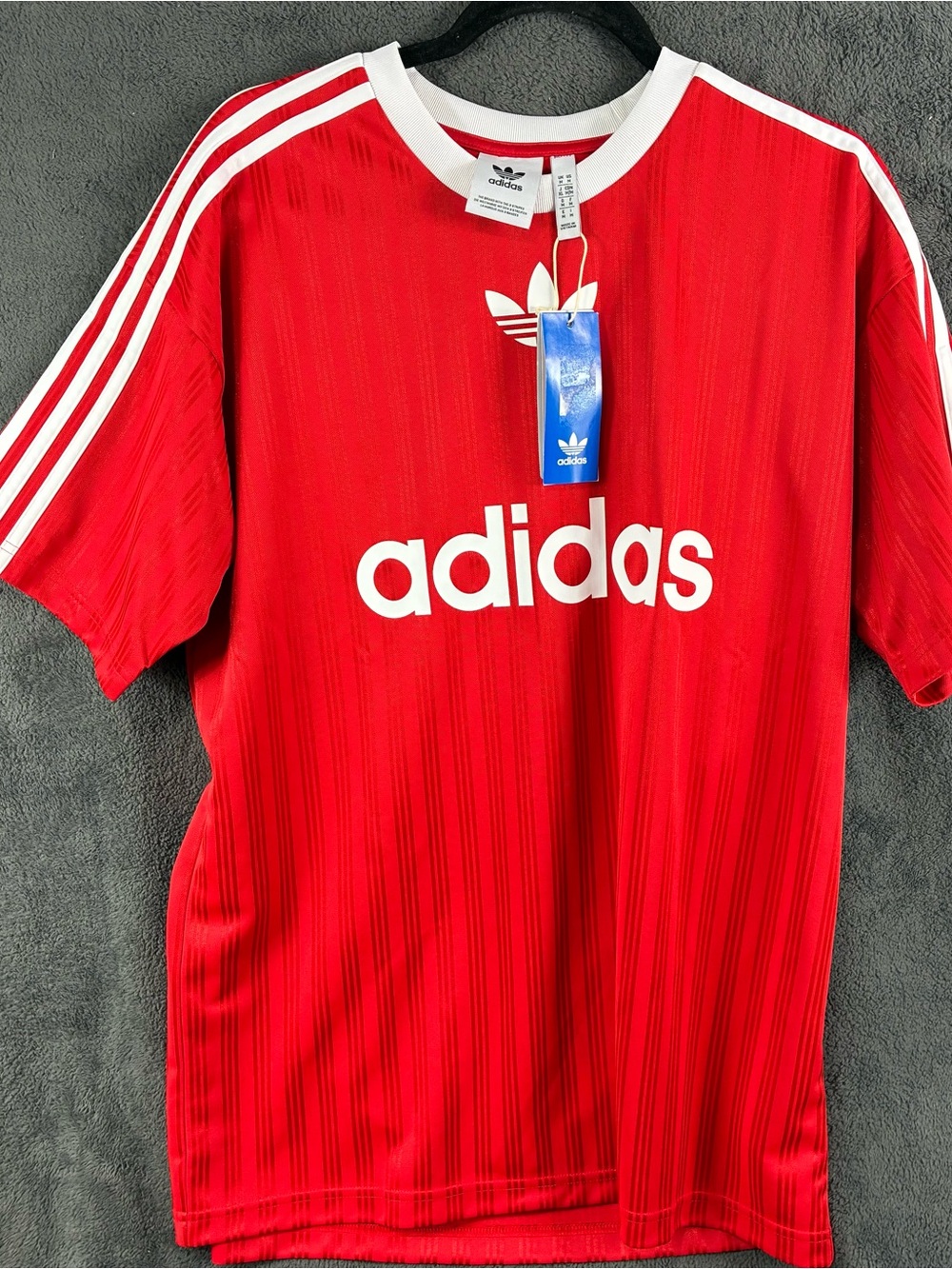 adidas Red Tee with White Trefoil and Stripes
